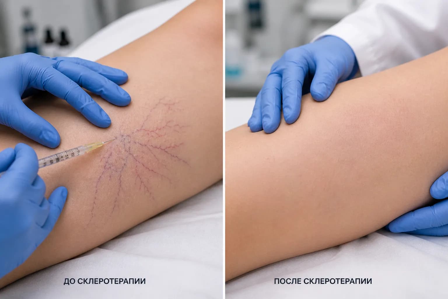 Склеротерапия варикозных вен и сосудистых звёздочек в Avenia Clinic, Алматы